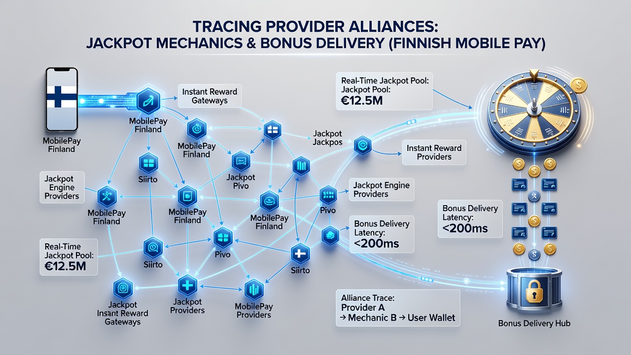 Mobile payment flow diagram illustrating bonus delivery from provider alliances to Finnish user accounts